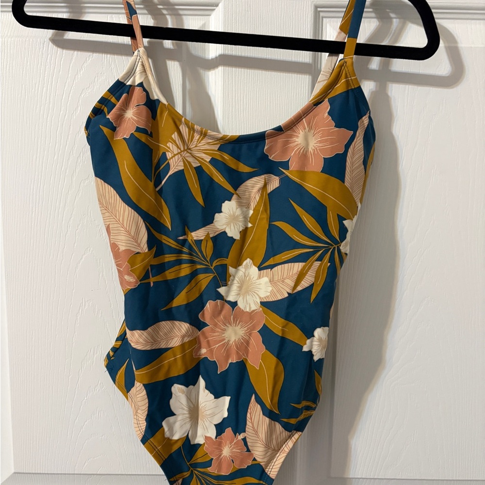 Kona Sol Blue and Pink Floral Swimsuit